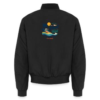 Island Mind – Gute Vibes Insel - Unisex Bomberjacke - Schwarz - Hinten - AI Model Male 185 light (185cm)