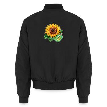 Diamond Painting Motiv - Funkelnde Sonnenblume - Unisex Bomberjacke - Schwarz - Hinten - AI Model Male 185 light (185cm)