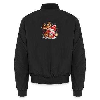 Winterfreunde Reh Schneemann - Unisex Bomberjacke - Schwarz - Hinten - AI Model Male 185 light (185cm)