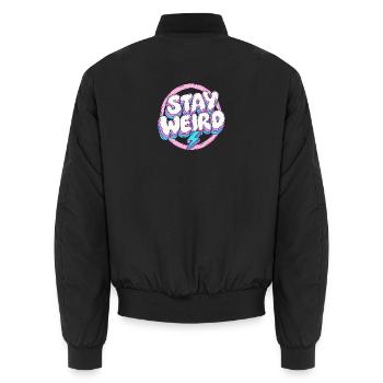 Stay Weird Pastell-Schriftzug mit Blitz - Unisex Bomberjacke - Schwarz - Hinten - AI Model Male 185 light (185cm)