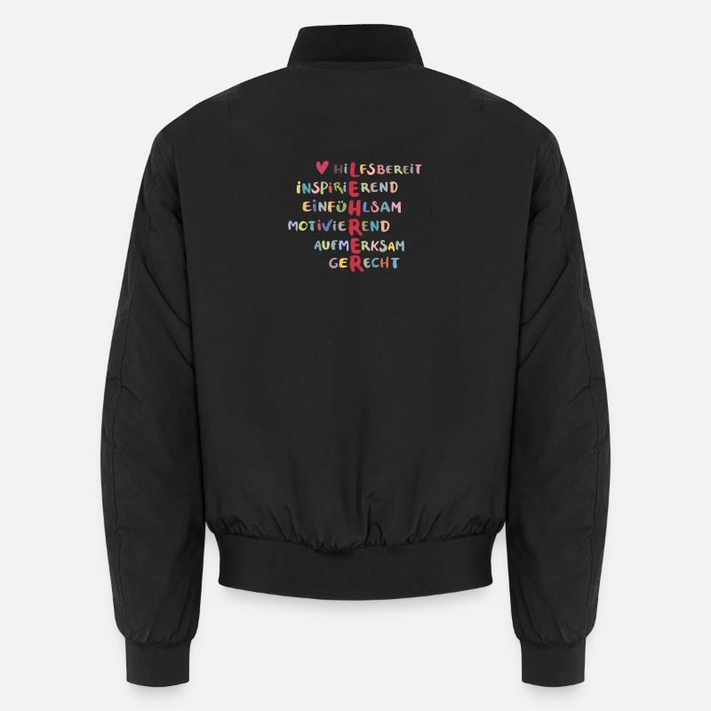 Farbenfrohe Werte Collage – Hilfsbereit Unisex Bomberjacke