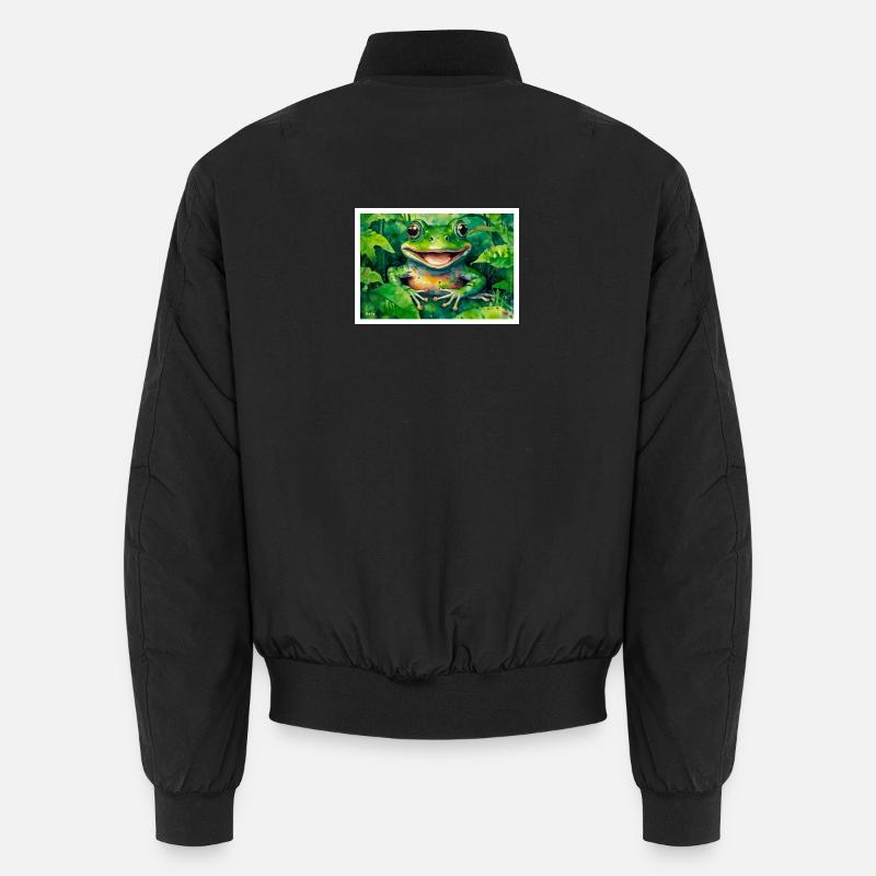 Cheerful frog in the leaf forest Unisex Bomber Jacket