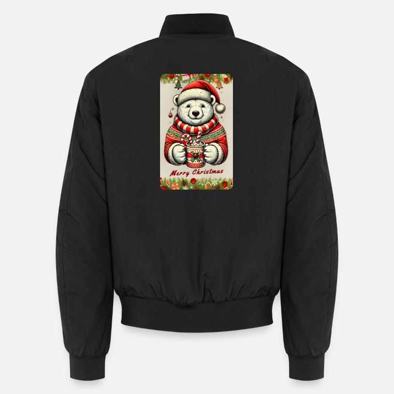 Christmas polar bear with hot chocolate Unisex Bomber Jacket
