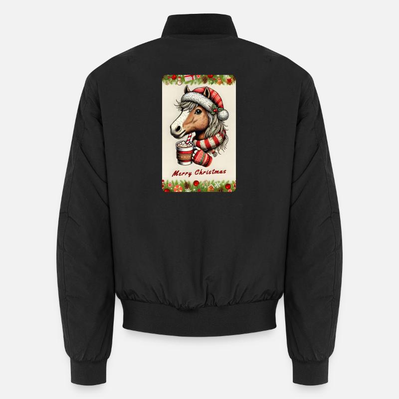 Weihnachtspferd mit heißer Schokolade Unisex Bomberjacke