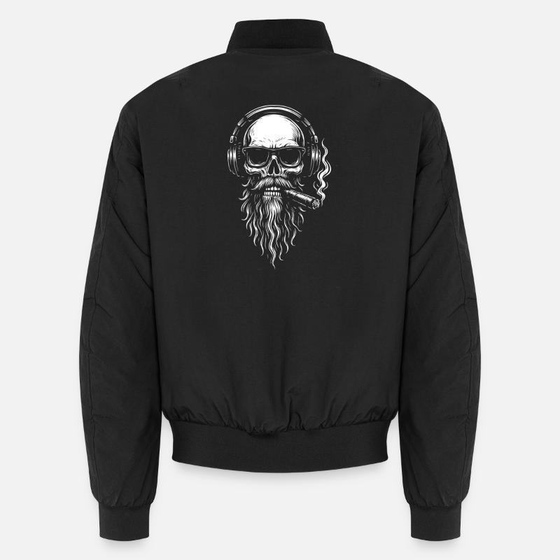Monochrome Skull DJ with Beard - Unisex Bomber Jacket - black