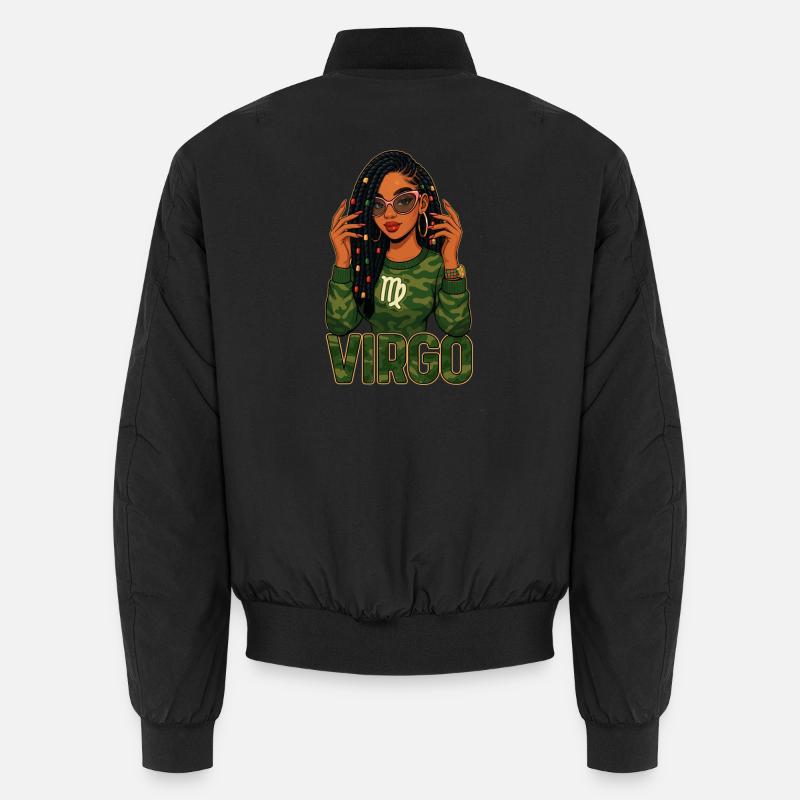 Jungfrau-Königin – Lock-Afro-Mädchen-Weisheits-Vibes - Unisex Bomberjacke - Schwarz