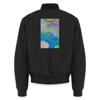 Blue tropical fish over lotus - Unisex Bomber Jacket - black - Back - AI Model Male 185 light (185cm)