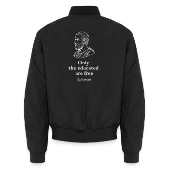 Epictetus quote on education freedom - Unisex Bomber Jacket - black - Back - AI Model Male 185 light (185cm)