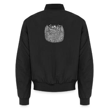 Solarhütte im rustikalen Wald - Unisex Bomberjacke - Schwarz - Hinten - AI Model Male 185 light (185cm)