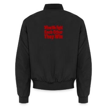 Wenn wir gegeneinander kämpfen, gewinnen sie. - Unisex Bomberjacke - Schwarz - Hinten - AI Model Male 185 light (185cm)