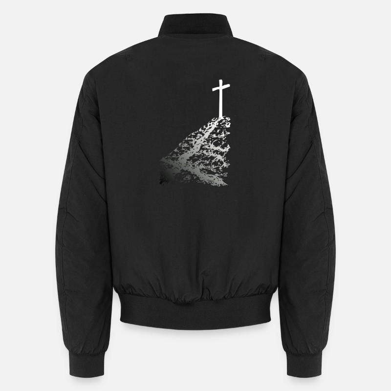 White cross with shadow - Unisex Bomber Jacket - black