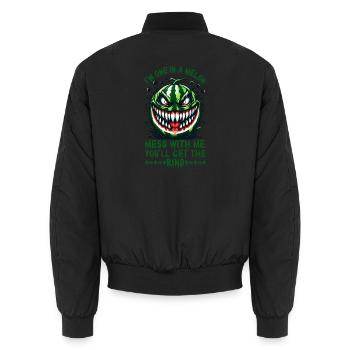 Je ne fais qu’un dans un melon. Embrouille-moi, Summerween - Bomber unisexe - noir - Dos - AI Model Male 185 light (185cm)