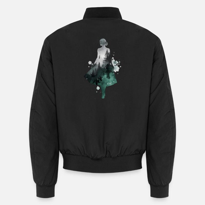 Silhouette élégante en robe aquarelle forêt Bomber unisexe