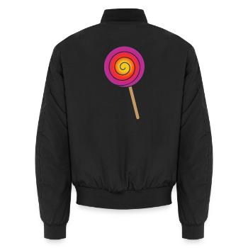 Bunter Spiral Lolli in Regenbogenfarben - Unisex Bomberjacke - Schwarz - Hinten - AI Model Male 185 light (185cm)
