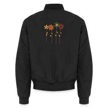 Retro Flowers in Row - Unisex Bomber Jacket - black - Back - AI Model Male 185 light (185cm)