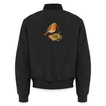 Rotkehlchen mit Quilling-Blatt - Unisex Bomberjacke - Schwarz - Hinten - AI Model Male 185 light (185cm)