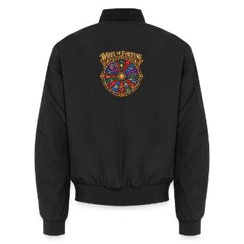 Glücksrad – Mystisches Goldenes Glücksrad - Unisex Bomberjacke - Schwarz - Hinten - AI Model Male 185 light (185cm)