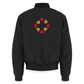 Kreis der Herzen Glitzer Rotgold - Unisex Bomberjacke - Schwarz - Hinten - AI Model Male 185 light (185cm)