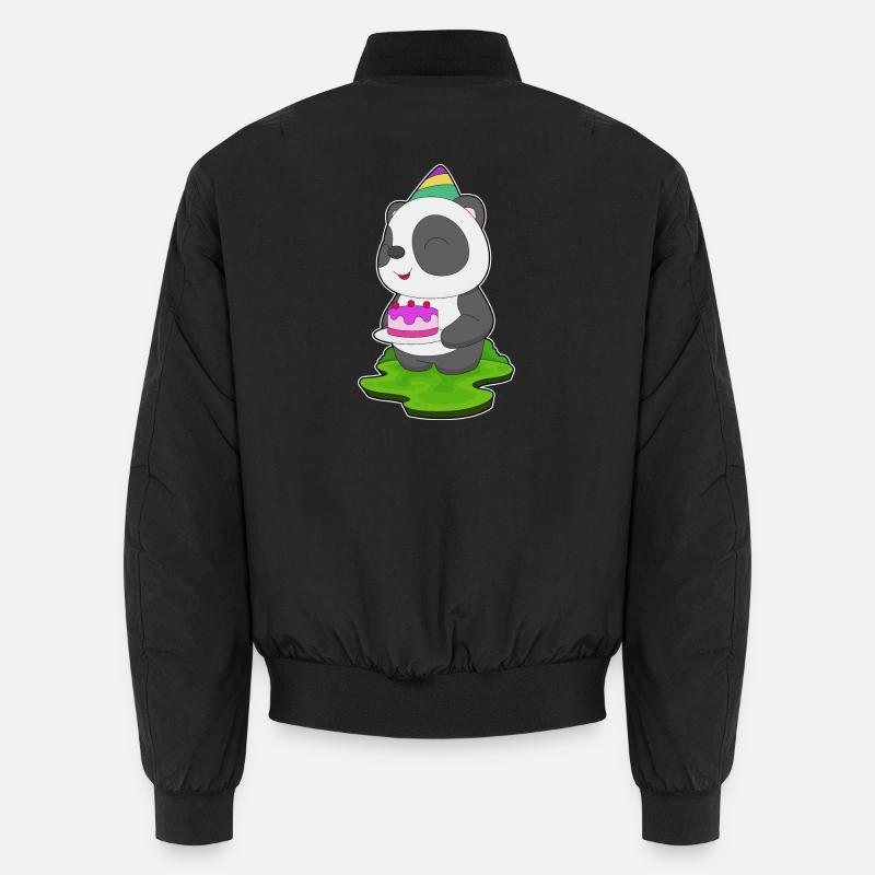 Panda Birthday Cake - Unisex Bomber Jacket - black