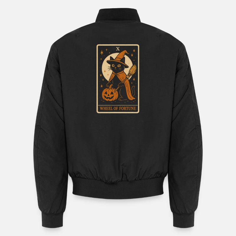 Witch Cat with Pumpkin Halloween Design Unisex Bomber Jacket