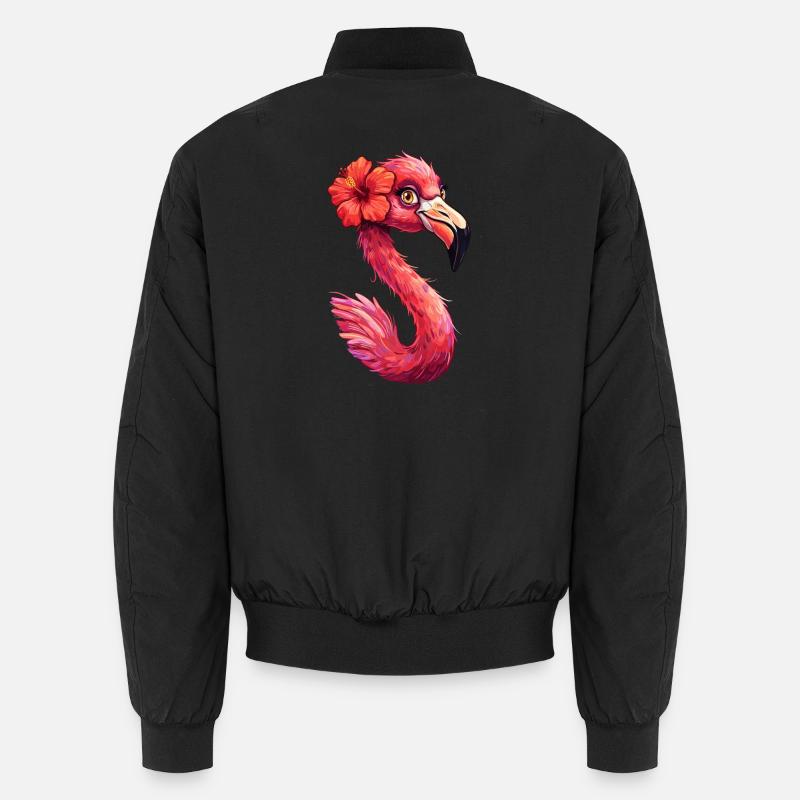 Flamingo Hibiscus Tropical Splendor - Unisex Bomber Jacket - black
