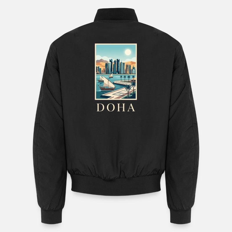 Doha Waterfront Cityscape Katar Reiseplakat Unisex Bomberjacke
