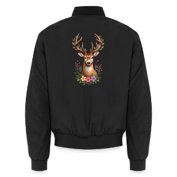 Watercolor Forest Deer Floral Antlers Design - Unisex Bomberjacke - Schwarz - Hinten - AI Model Male 185 light (185cm)
