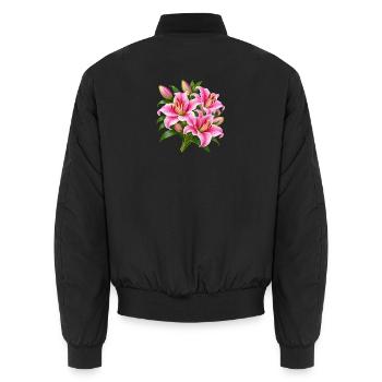 Pink Lily Bouquet Burst - Unisex Bomberjacke - Schwarz - Hinten - AI Model Male 185 light (185cm)