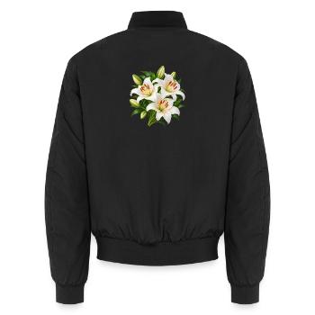 Weiße Lilien-Blumenstrauß-Kunst - Unisex Bomberjacke - Schwarz - Hinten - AI Model Male 185 light (185cm)