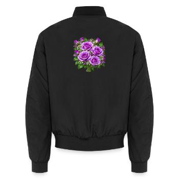 Lavendelrosen-Straußdruck - Unisex Bomberjacke - Schwarz - Hinten - AI Model Male 185 light (185cm)