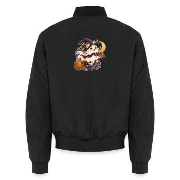 Geisterkatze auf einem Besen - Unisex Bomberjacke - Schwarz - Hinten - AI Model Male 185 light (185cm)