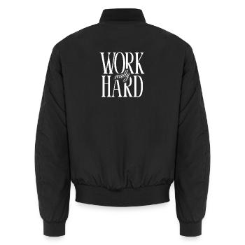 Work Hard Overlay Script - Unisex Bomberjacke - Schwarz - Hinten - AI Model Male 185 light (185cm)