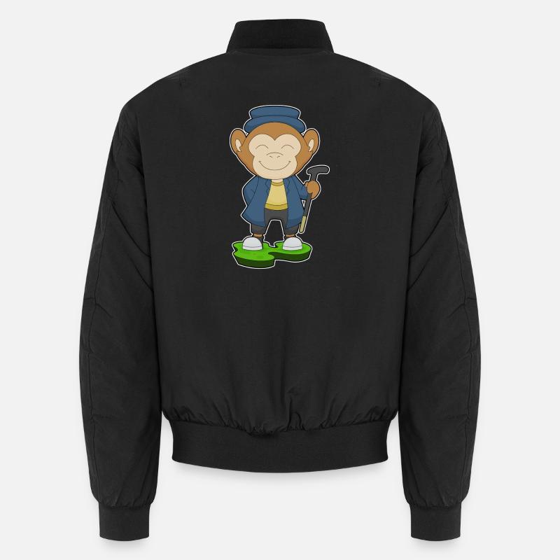 Monkey Pensioner Walking Stick - Unisex Bomber Jacket - black