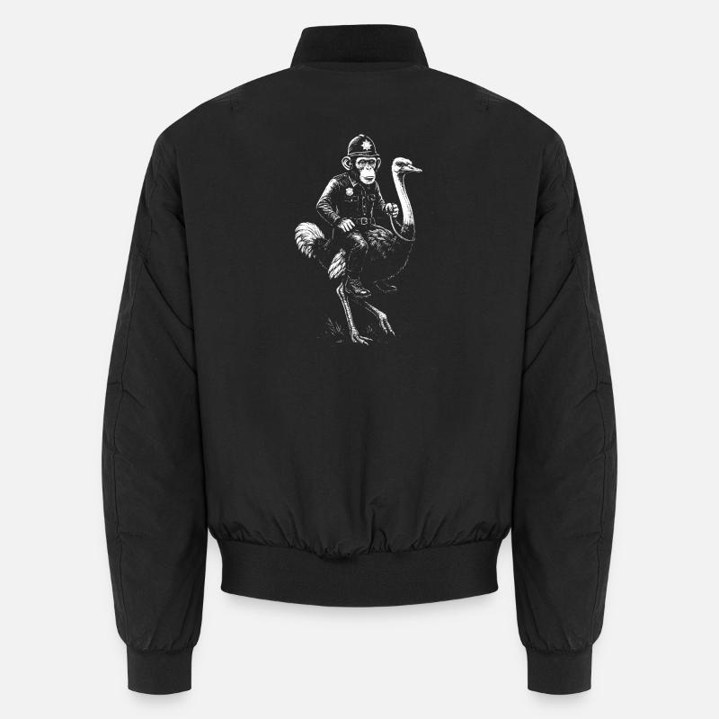 Humorous Monkey Policeman Riding Ostrich  Unisex Bomber Jacket