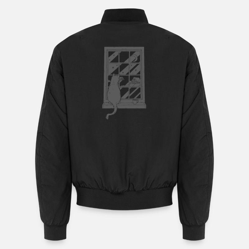 Cat Coffee Graphic Art - Unisex Bomber Jacket - black