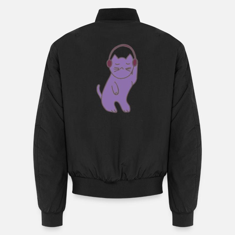 Lila Katzen mit Kopfhörer - Unisex Bomberjacke - Schwarz