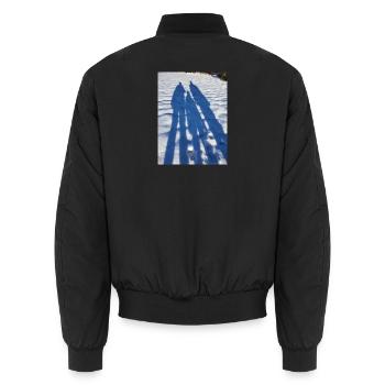 Winterschatten im Duo auf Schnee - Unisex Bomberjacke - Schwarz - Hinten - AI Model Male 185 light (185cm)