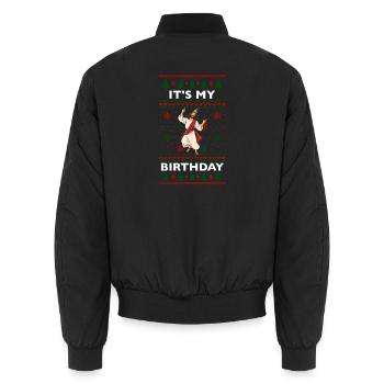Ugly Christmas Sweater Pattern Jesus - Unisex Bomberjacke - Schwarz - Hinten - AI Model Male 185 light (185cm)