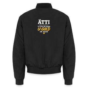 Ätti – Silber im Haar, Gold im Härz | Berndeutsch - Unisex Bomberjacke - Schwarz - Hinten - AI Model Male 185 light (185cm)
