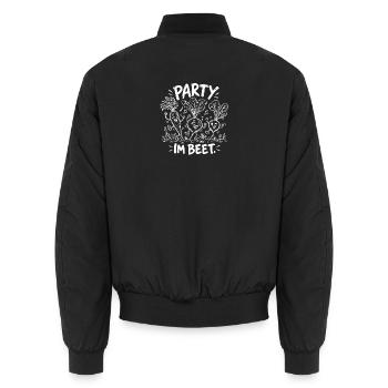 Party im Beet – Fröhliche Wurzel-Illustration - Unisex Bomberjacke - Schwarz - Hinten - AI Model Male 185 light (185cm)