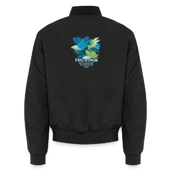 Frei Atmen – Farbexplosion mit Spruch - Unisex Bomberjacke - Schwarz - Hinten - AI Model Male 185 light (185cm)