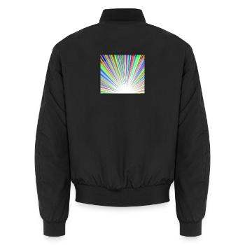 Leuchtendes Regenbogen-Sonnenstrahlmuster - Unisex Bomberjacke - Schwarz - Hinten - AI Model Male 185 light (185cm)