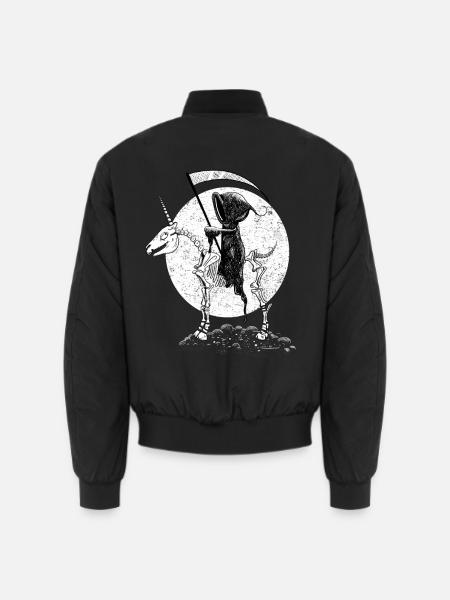 Halloween Einhorn Skelett Mit Reitendem Sensenmann - Unisex Bomberjacke - Schwarz