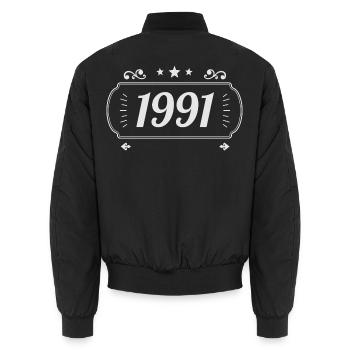 Vintage 1991 Retro-Jubiläum 1991 - Unisex Bomberjacke - Schwarz - Hinten - AI Model Male 185 light (185cm)