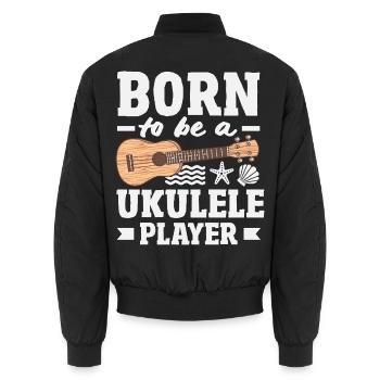 Funny Ukulele Designs and Sayings - Unisex Bomber Jacket - black - Back - AI Model Male 185 light (185cm)