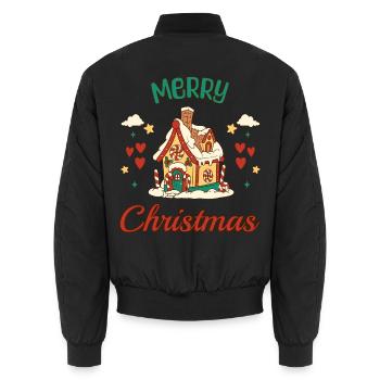 Merry Christmas Lebkuchenhaus Retro Geschenk - Unisex Bomberjacke - Schwarz - Hinten - AI Model Male 185 light (185cm)