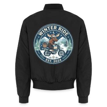 Winterfahrt: Elch auf Motorrad - Unisex Bomberjacke - Schwarz - Hinten - AI Model Male 185 light (185cm)
