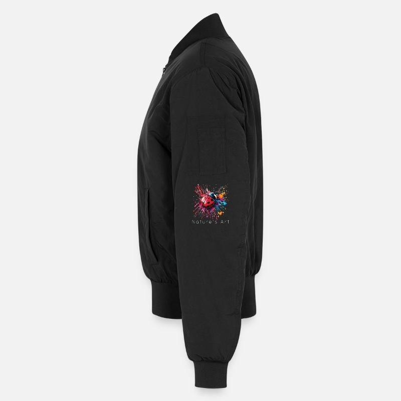 Colorful Ladybug Design, Nature's Art, White Text Unisex Bomber Jacket