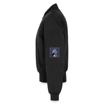 Krallo Kreisch™ Kultvogel Pop-Out Lederoptik blau - Unisex Bomberjacke - Schwarz - Links - AI Model Male 185 light (185cm)