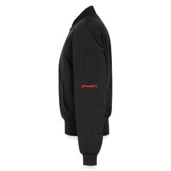 Dynamitisches rotes Grunge-Poster - Unisex Bomberjacke - Schwarz - Links - AI Model Male 185 light (185cm)